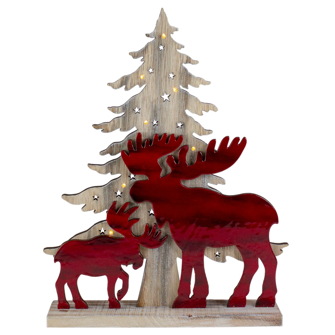 Northlight Lighted Moose and Christmas Tree Wooden Decoration - 13.5" - Warm White LED Lights